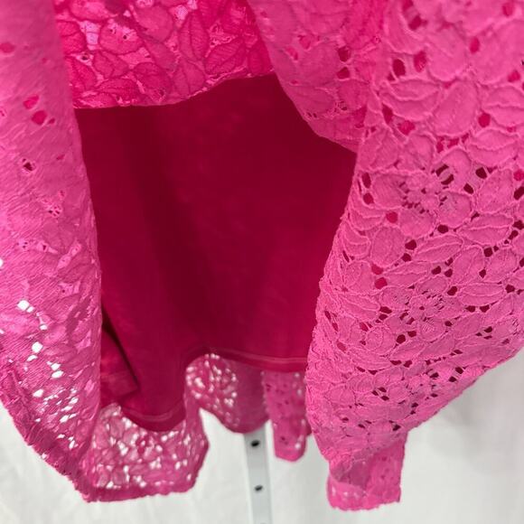 Betsey Johnson Dress Size 12 Cosmopolitan Hot Pink Hi Low Floral Lace Keyhole - Picture 6 of 11